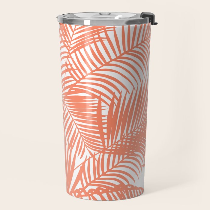Modern blush coral simple tropical  palm tree pattern Travel Mug Gallery Image 2