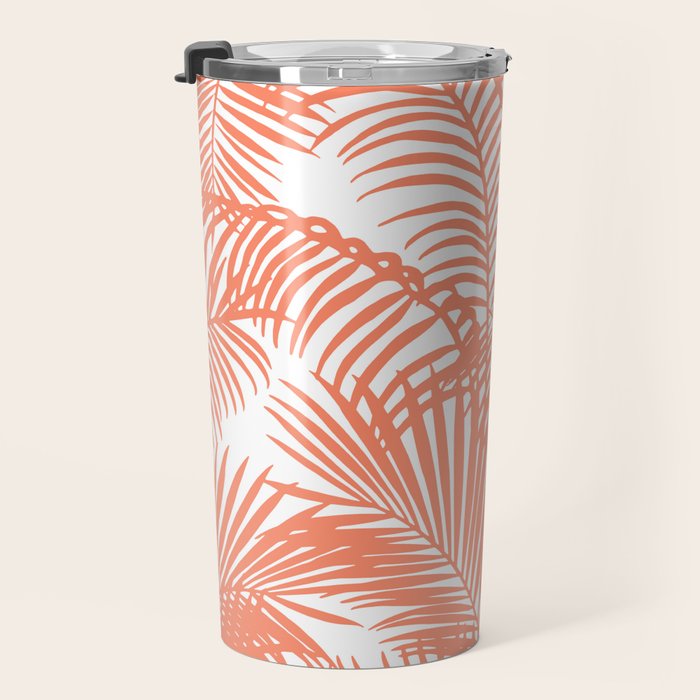 Modern blush coral simple tropical  palm tree pattern Travel Mug Gallery Image 3