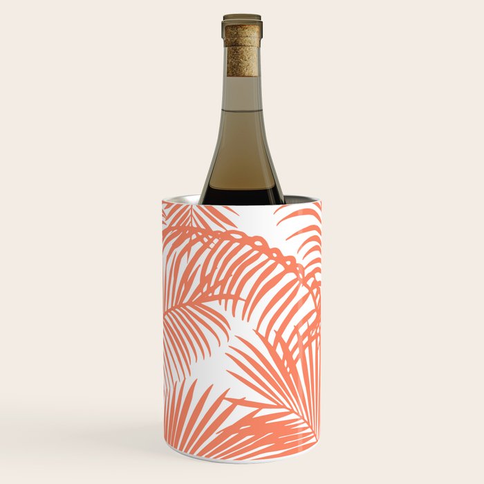 Modern blush coral simple tropical  palm tree pattern Wine Chiller Gallery Image 2