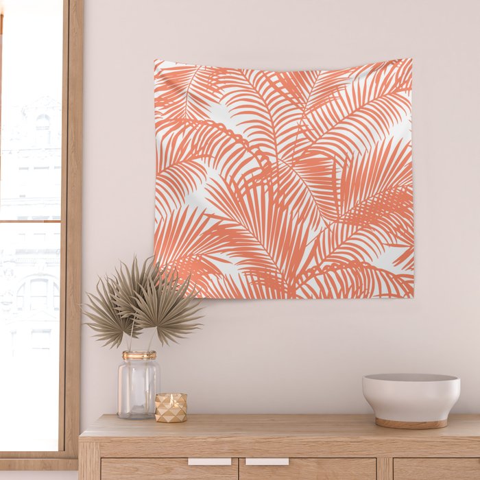 Modern blush coral simple tropical  palm tree pattern Wall Tapestry Gallery Image 2