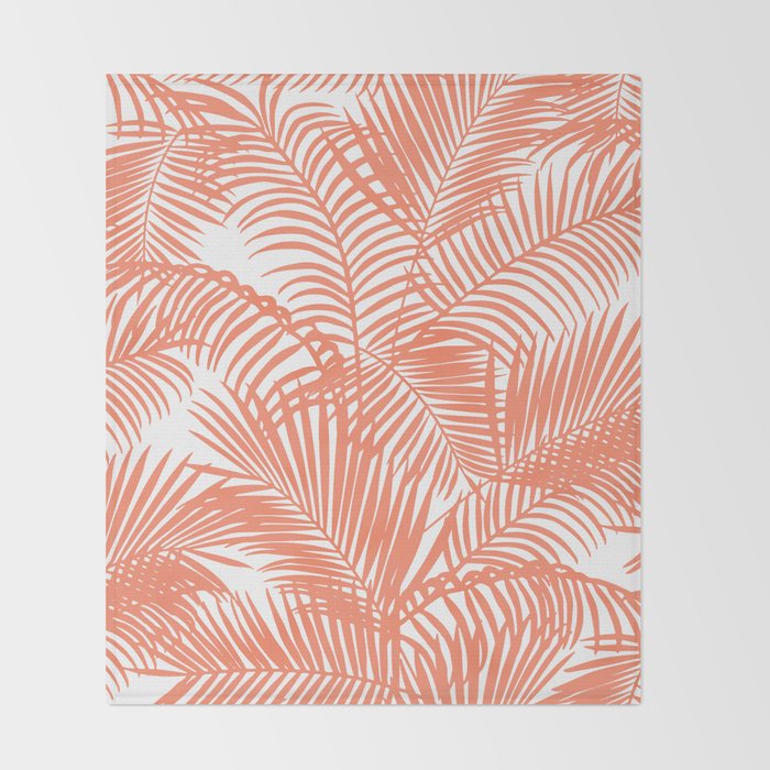Modern blush coral simple tropical  palm tree pattern Throw Blanket Gallery Image 2