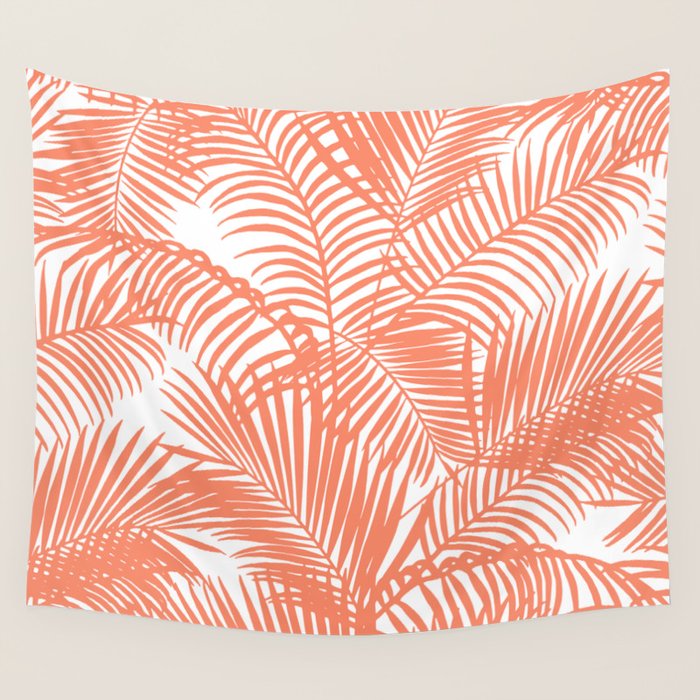 Modern blush coral simple tropical  palm tree pattern Wall Tapestry Gallery Image 1