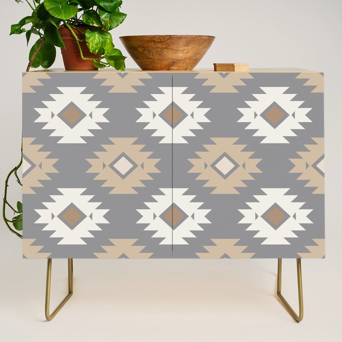 Geometric Aztec - Neutral Brown and Gray Credenza Gallery Image 1