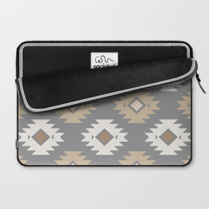 Geometric Aztec - Neutral Brown and Gray Laptop Sleeve Gallery Image 2