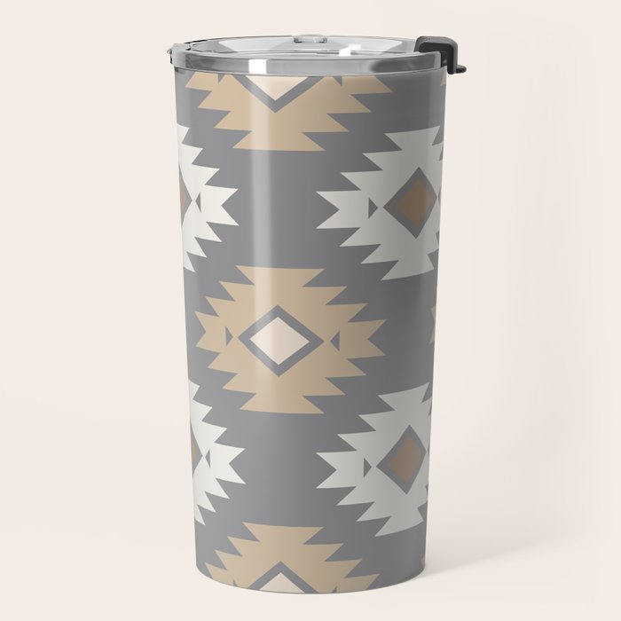 Geometric Aztec - Neutral Brown and Gray Travel Mug Gallery Image 2