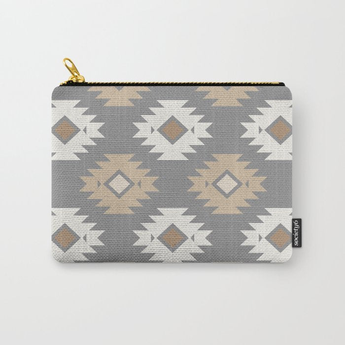 Geometric Aztec - Neutral Brown and Gray Carry All Pouch Gallery Image 1
