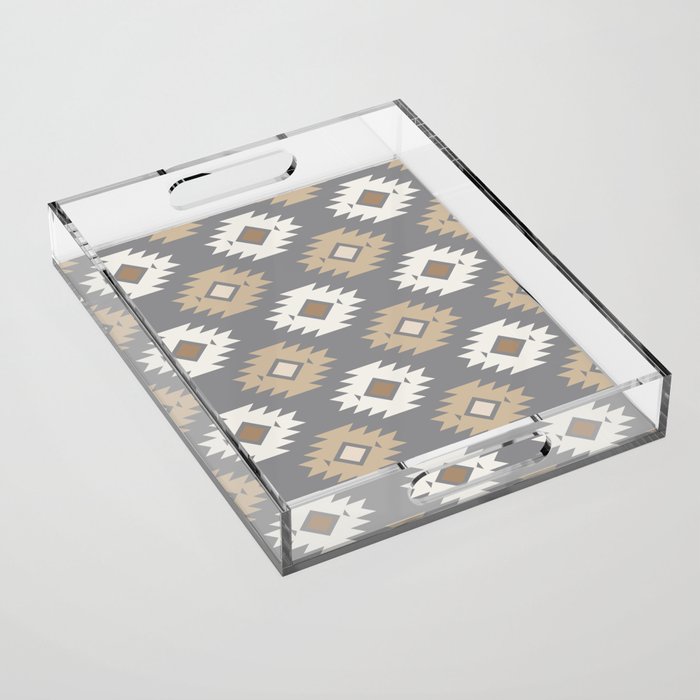 Geometric Aztec - Neutral Brown and Gray Acrylic Tray Gallery Image 1