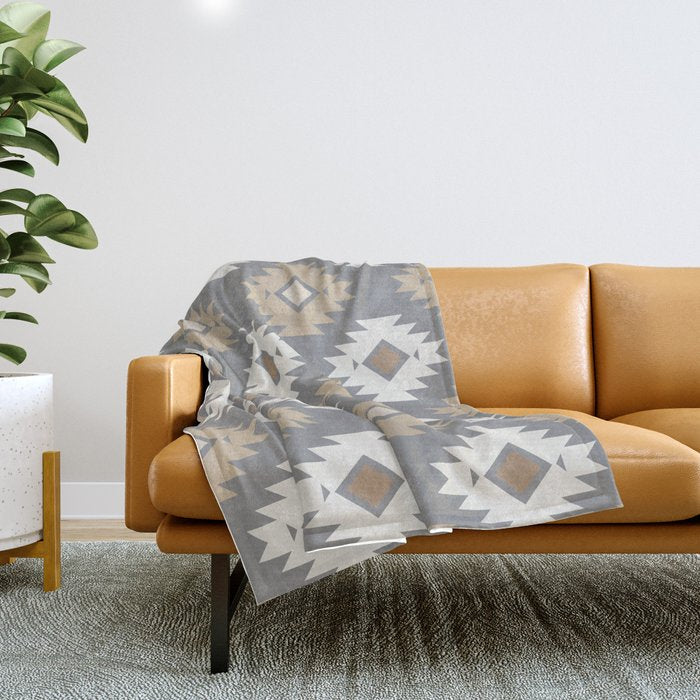 Geometric Aztec - Neutral Brown and Gray Throw Blanket Gallery Image 1