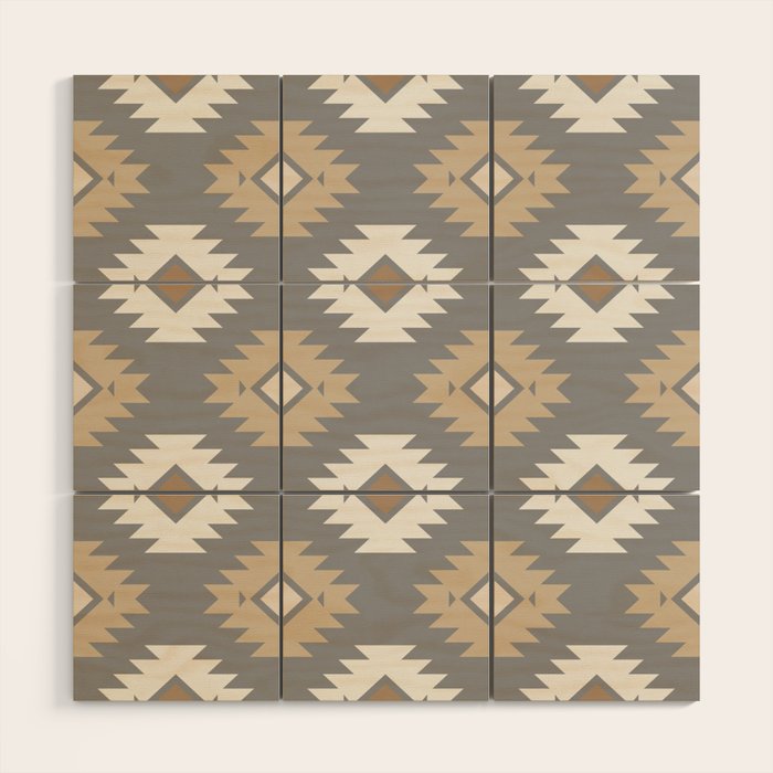 Geometric Aztec - Neutral Brown and Gray Wood Wall Art Gallery Image 1