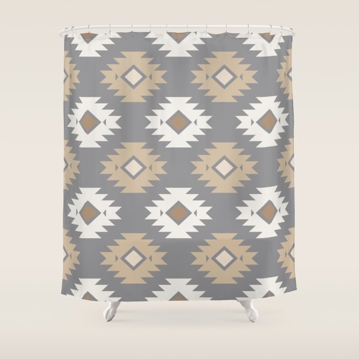 Geometric Aztec - Neutral Brown and Gray Shower Curtain Gallery Image 1