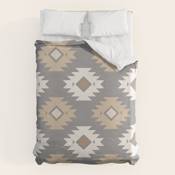 Geometric Aztec - Neutral Brown and Gray Duvet Cover Gallery Image 1