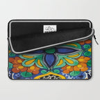 Maximalist leaves mexican flowers talavera pottery blue azulejo tile Laptop Sleeve Gallery Image 2