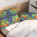 Maximalist leaves mexican flowers talavera pottery blue azulejo tile Pillow Sham Gallery Image 2