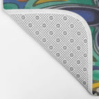 Maximalist leaves mexican flowers talavera pottery blue azulejo tile Bath Mat Gallery Image 2
