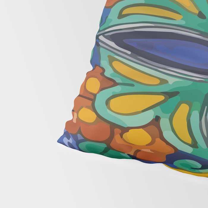 Maximalist leaves mexican flowers talavera pottery blue azulejo tile Pillow Sham Gallery Image 4