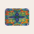 Maximalist leaves mexican flowers talavera pottery blue azulejo tile Bath Mat Gallery Image 1
