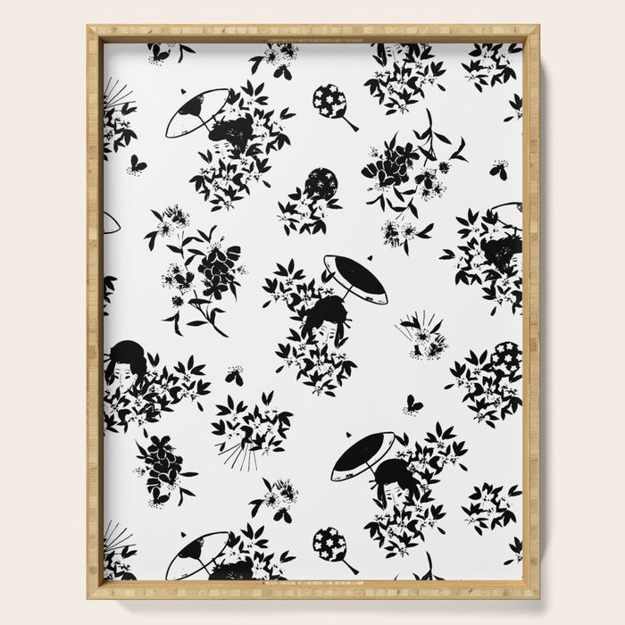 Black and white oriental pattern Serving Tray Gallery Image 1