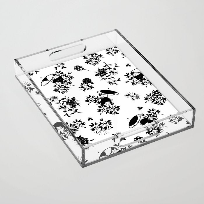 Black and white oriental pattern Acrylic Tray Gallery Image 1