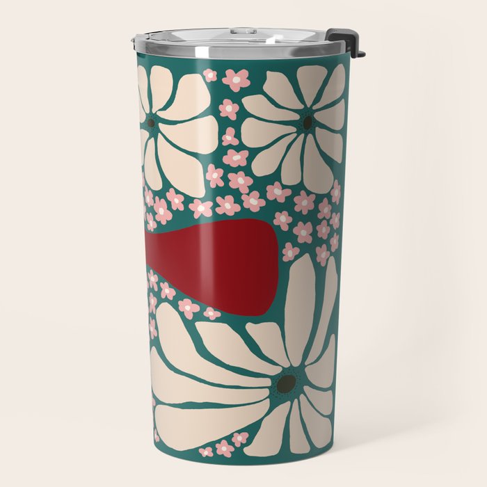 Happy Retro flower vase 1 Travel Mug Gallery Image 2