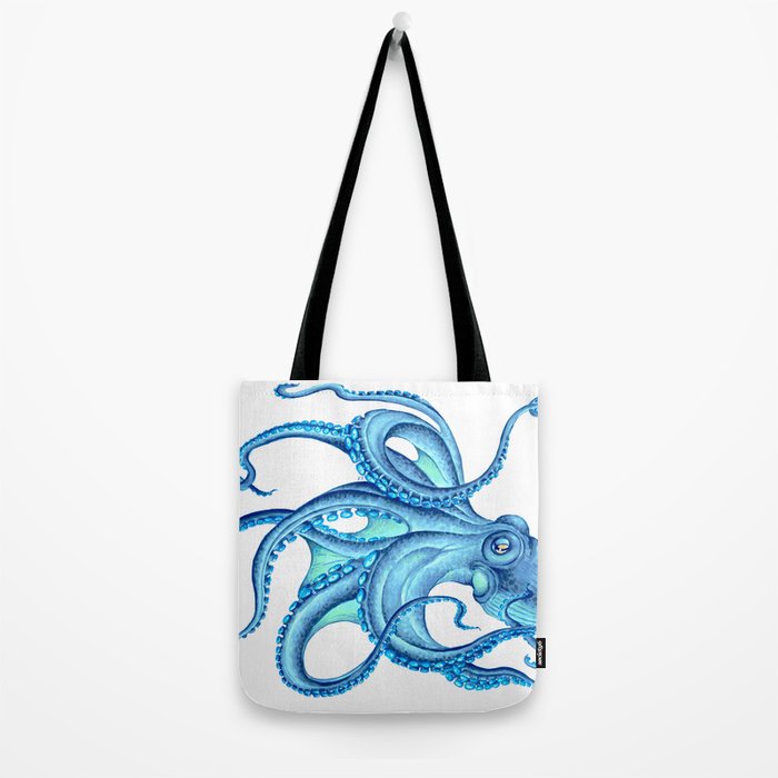 Blue Octopus on White Dance Ink Marine Nautical Tote Bag Gallery Image 2