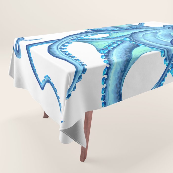 Blue Octopus on White Dance Ink Marine Nautical Tablecloth Gallery Image 1