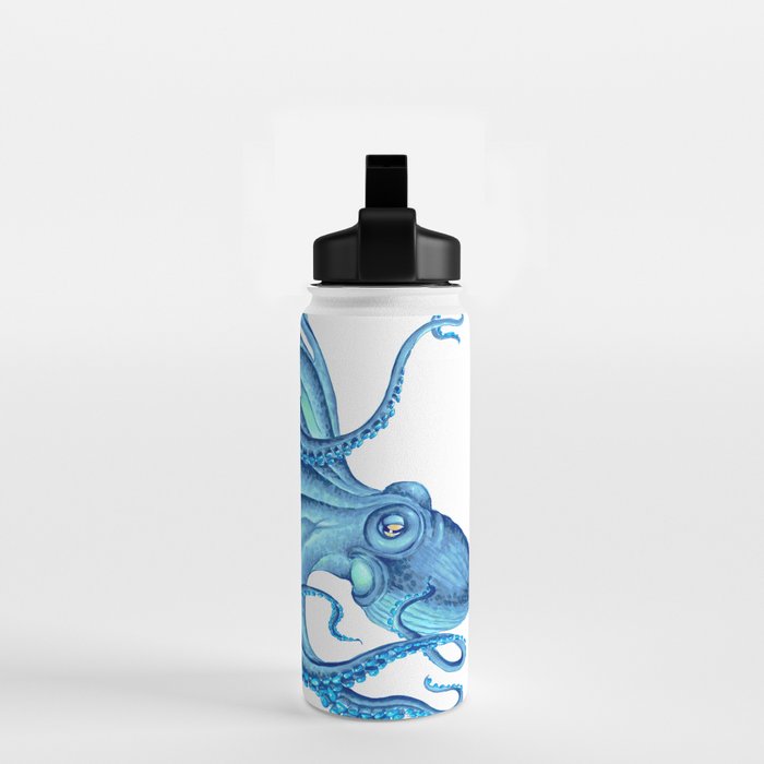 Blue Octopus on White Dance Ink Marine Nautical Water Bottle Gallery Image 2