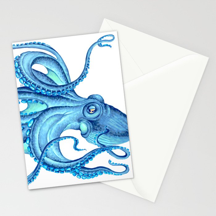 Blue Octopus on White Dance Ink Marine Nautical Stationery Card Gallery Image 2