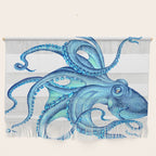 Blue Octopus on White Dance Ink Marine Nautical Wall Hanging Gallery Image 1