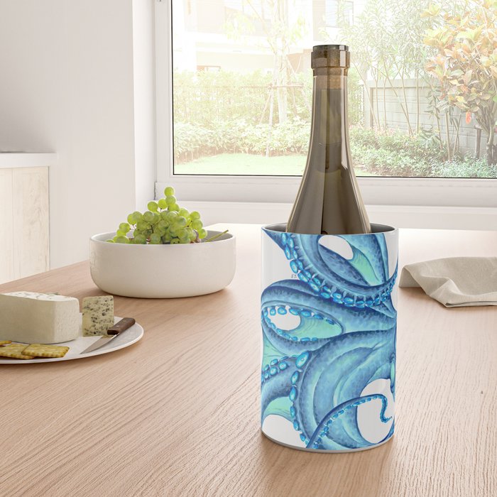 Blue Octopus on White Dance Ink Marine Nautical Wine Chiller Gallery Image 4