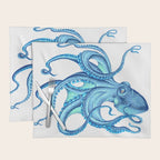 Blue Octopus on White Dance Ink Marine Nautical Placemat Gallery Image 1