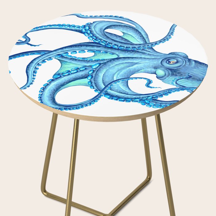 Blue Octopus on White Dance Ink Marine Nautical Side Table Gallery Image 2