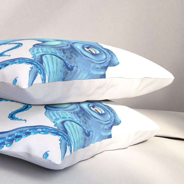Blue Octopus on White Dance Ink Marine Nautical Pillow Sham Gallery Image 3
