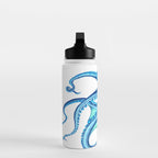 Blue Octopus on White Dance Ink Marine Nautical Water Bottle Gallery Image 3