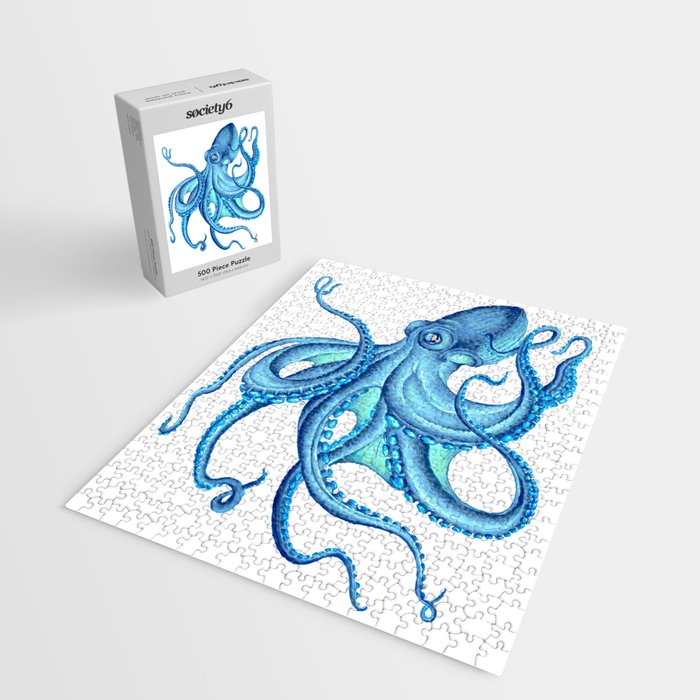 Blue Octopus on White Dance Ink Marine Nautical Jigsaw Puzzle Gallery Image 2