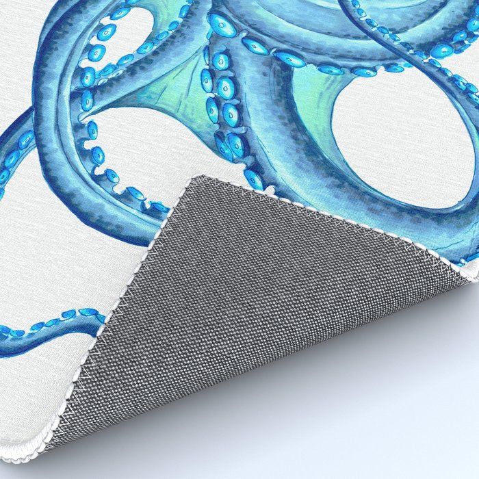 Blue Octopus on White Dance Ink Marine Nautical Rug Gallery Image 4