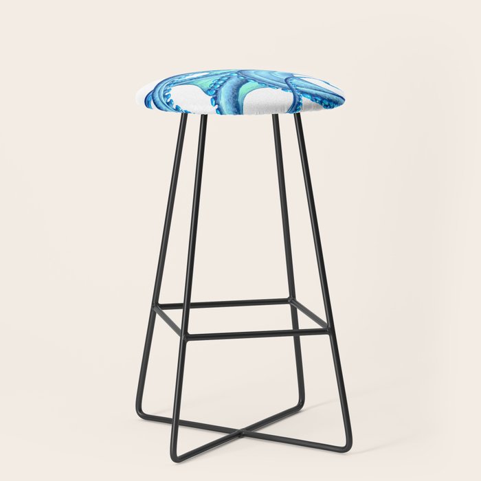 Blue Octopus on White Dance Ink Marine Nautical Stool Gallery Image 1