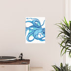 Blue Octopus on White Dance Ink Marine Nautical Poster Gallery Image 2