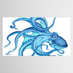 Blue Octopus on White Dance Ink Marine Nautical Tablecloth Gallery Image 2