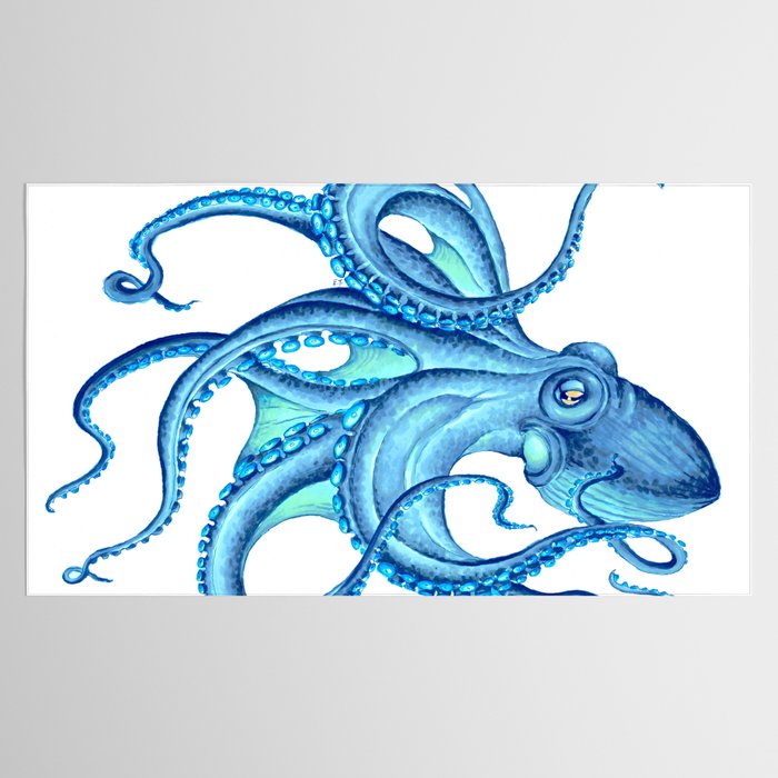 Blue Octopus on White Dance Ink Marine Nautical Tablecloth Gallery Image 2