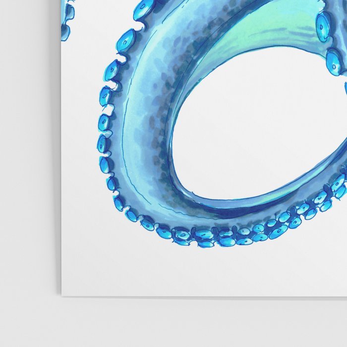 Blue Octopus on White Dance Ink Marine Nautical Poster Gallery Image 3