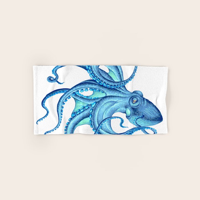 Blue Octopus on White Dance Ink Marine Nautical Bath Towel Gallery Image 1