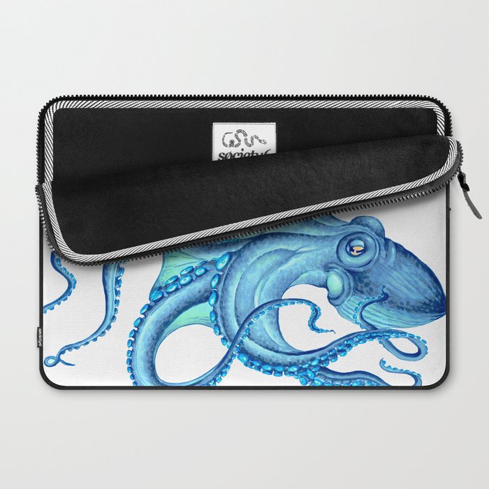 Blue Octopus on White Dance Ink Marine Nautical Laptop Sleeve Gallery Image 2