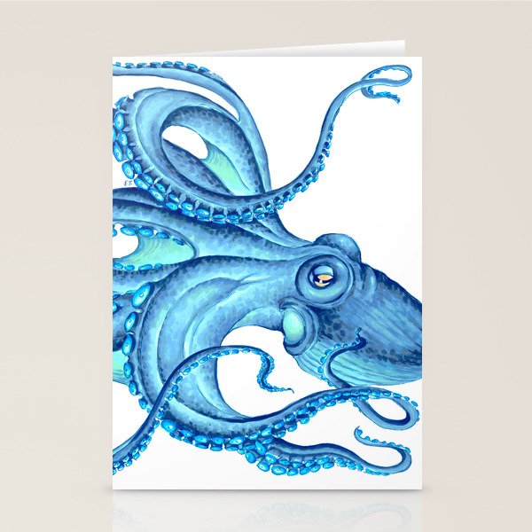 Blue Octopus on White Dance Ink Marine Nautical Stationery Card Gallery Image 2