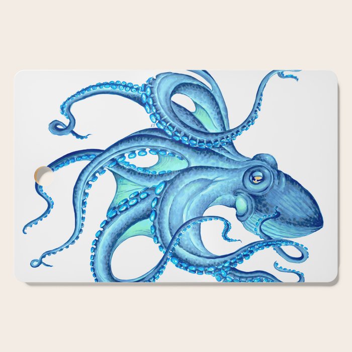 Blue Octopus on White Dance Ink Marine Nautical Cutting Board Gallery Image 1