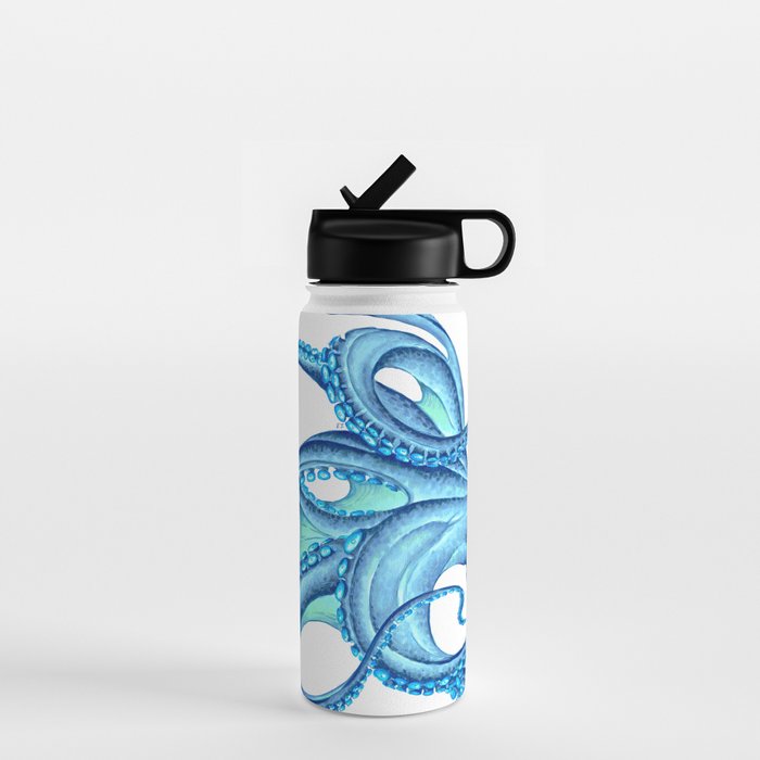 Blue Octopus on White Dance Ink Marine Nautical Water Bottle Gallery Image 1