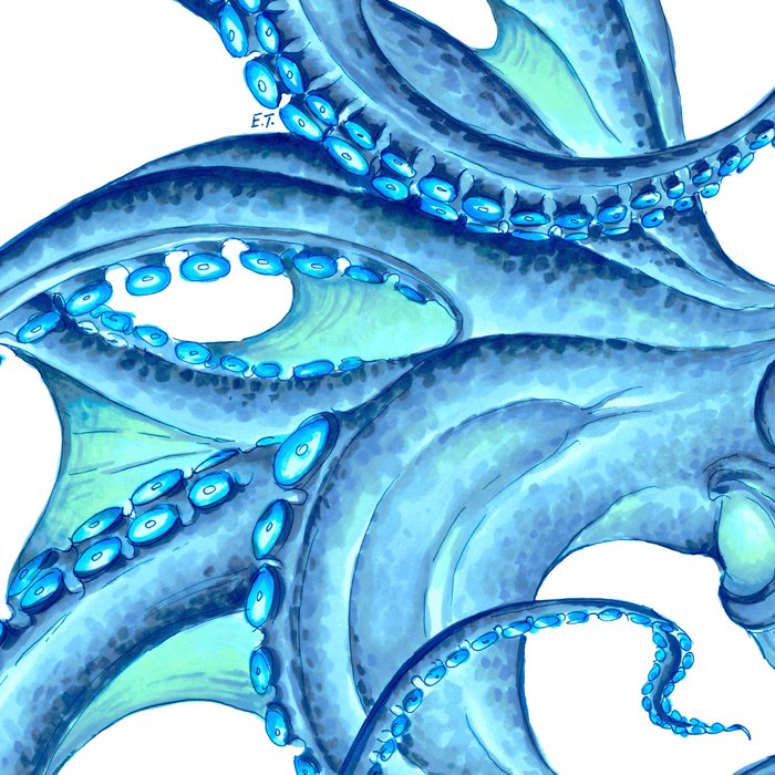 Blue Octopus on White Dance Ink Marine Nautical Coffee Mug Gallery Image 2
