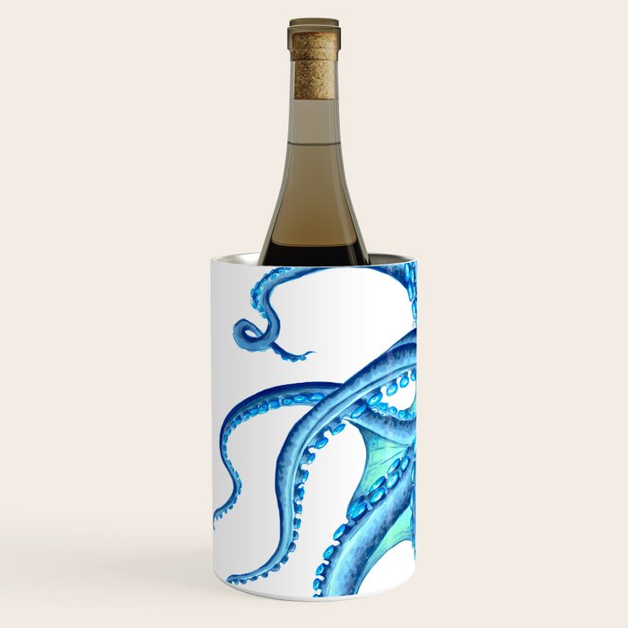 Blue Octopus on White Dance Ink Marine Nautical Wine Chiller Gallery Image 2