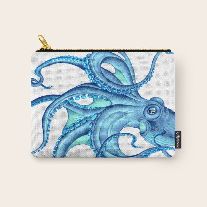 Blue Octopus on White Dance Ink Marine Nautical Carry All Pouch Gallery Image 1