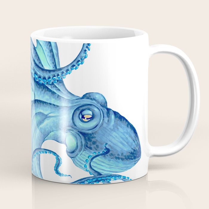 Blue Octopus on White Dance Ink Marine Nautical Coffee Mug Gallery Image 1