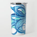 Blue Octopus on White Dance Ink Marine Nautical Travel Mug Gallery Image 1